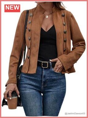 Faux Suede Leather Jacket Women Long Sleeve Blazer Coat Fall Outfits